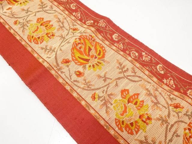 JAPANESE NAGOYA OBI / FUSHI TSUMUGI / WOVEN CHINESE FLOWER